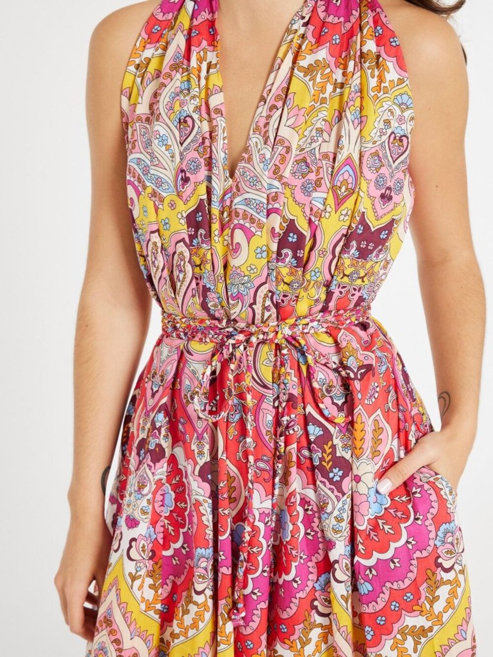 Mille Marilyn Paisley Halter Neck Full Skirt Midi Dress Cotton Medium EUC - Picture 4 of 13